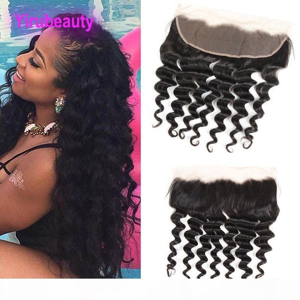 

peruvian human hair 13x4 lace frontal deep wave curly virgin hair part deep wave lace frontal closures natural color, Black;brown