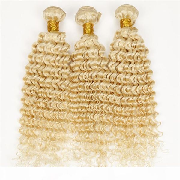 

blonde brazilian deep curly hair extensions 7a 100% human hair weave tight kinky curly hair deep wave 3pcs jerry curl #613, Black