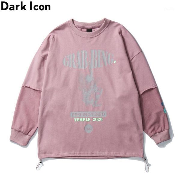 

dark printed adjustable hem sweatshirts men women patchwork men's sweatshirt round neck hipster sweatshirt1, Black