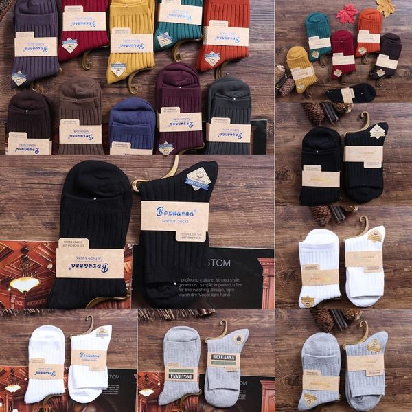 

10 пар теплого хлопка мужские осенне-зимний двойной иглой средней толщины теплые хлопковые носки обваленное шить сплошной цвет универсален, Black