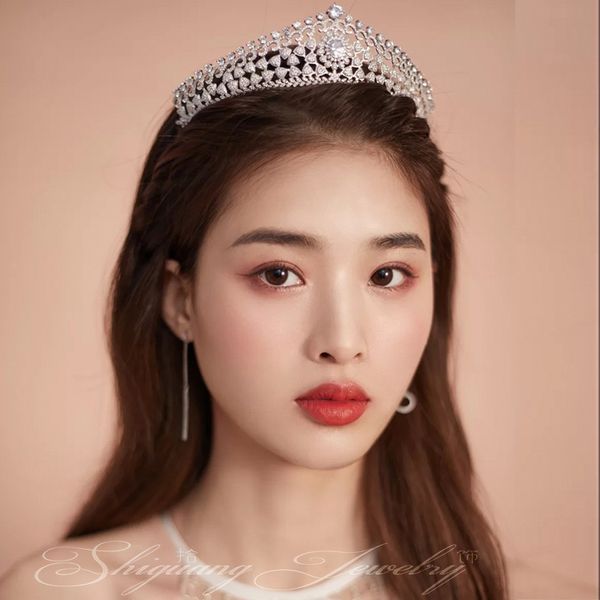 

2020 new big headdress korean bride crown luxury atmosphere wedding accessories diamond, Silver