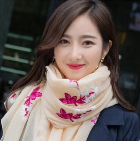 

embroidered flower silk scarf 180*90cm sunscreen shawl silks scarves cotton and linen pashmina ethnic style multicolor 10pcs/lot, Blue;gray
