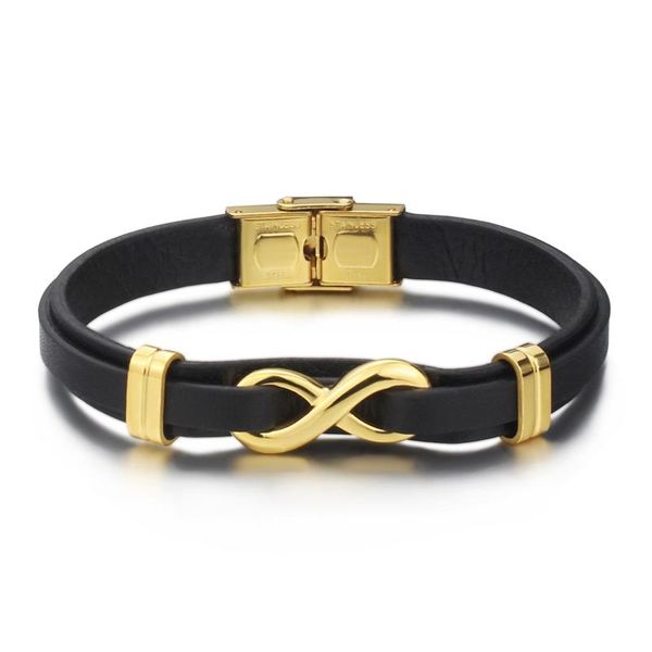 

2020 new fashion gold color stainless steel infinity bracelets vintage genuine leather bracelet men male braid jewelry for women, Golden;silver
