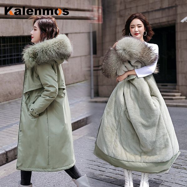 

interior fat mid-long inside size fall winter fleece warm women's hooded jassen parka slender plus female fur mushroom park lxwih, Black