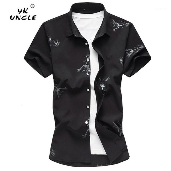 

yk uncle brand 2020 summer male fashion casual slim fit men shirt camisa short sleeve floral social -7xl shirts dress clothing1, White;black