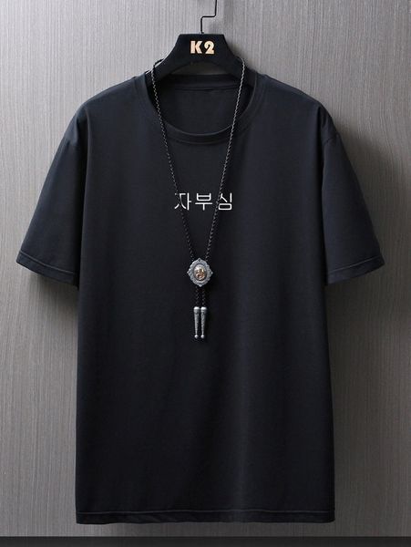 

men korean letter graphic drop shoulder tee i2sk#, White;black