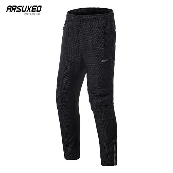 

arsuxeo winter warm fleece cycling pants windproof bike pants men women reflective riding sports trousers mtb bicycle, Black;blue