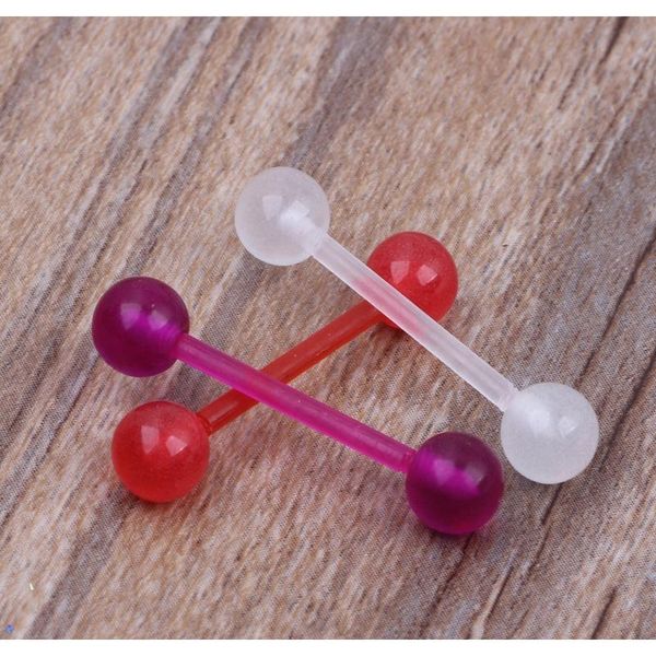 

7pcs set luminous acrylic uv tongue ring barbell bars tongue piercing plastic ball nipple piercing helix women's body jewelry f bbycvd, Silver