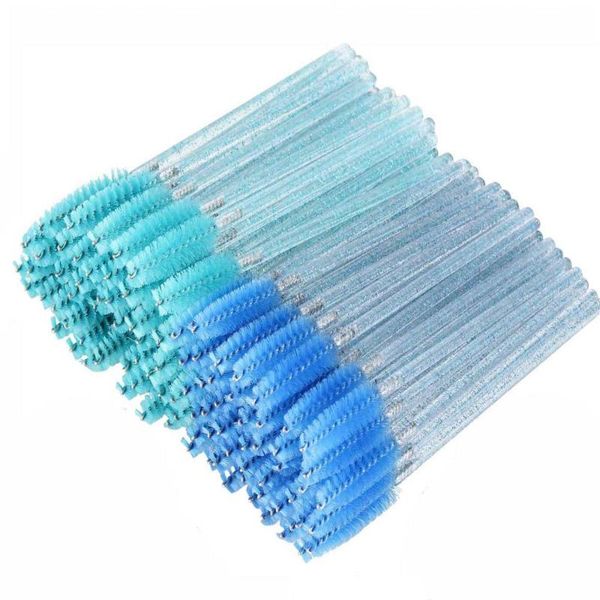 

1000 pcs selling nylon disposable mascara wands eye lash applicator makeup tools crystal eyelash brush blue