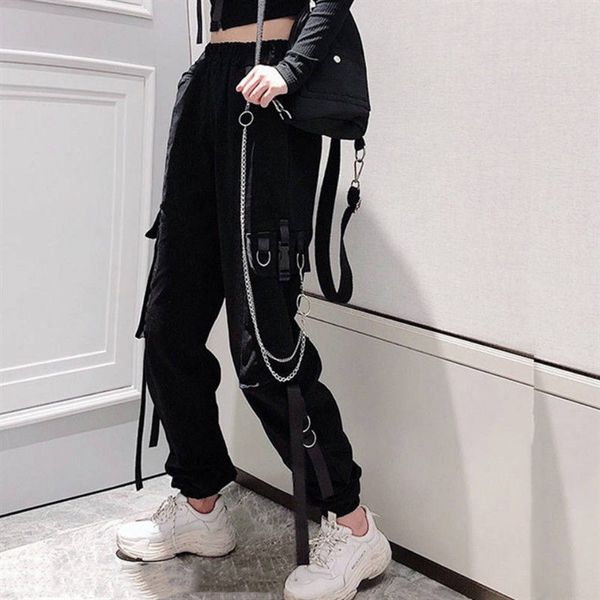 

2021 new women elastic waistline loosens streetwear cargo women's fashion ankle-length jogging sports ladies plus szie pants ib00, Black;white