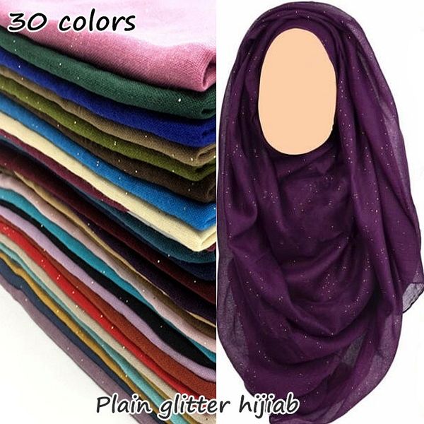 

30 colors glitter maxi hijab plain scarf women shimmer shawl muslim solid shiny shawl long encharpe soft volie muffler foulard y200103, Blue;gray