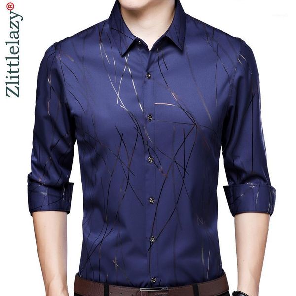 

2020 fashion casual slim fit long sleeve brand men shirt social streetwear clothes striped shirts mens dress 91181, White;black