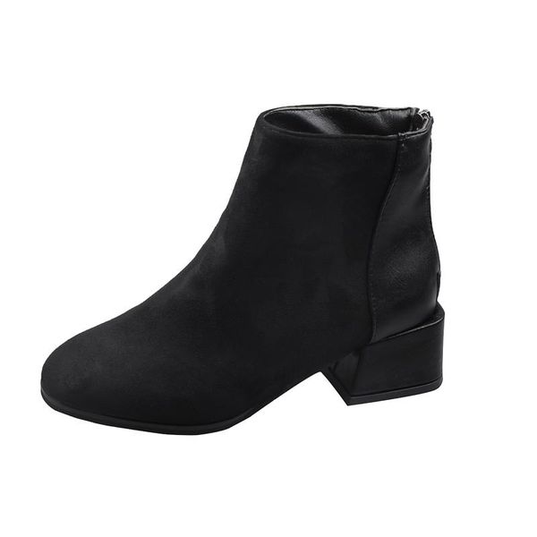 

boots female autumn and winter 2020 new wild plus velvet in the thick with zipper retro locomotive british wind shoes, Black