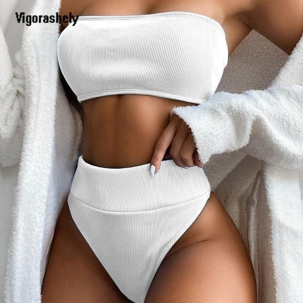 

vigorashely strapless swimwear women high waist bikini 2020 two piece swimsuit female push up bikini set bathing suit swim, White;black