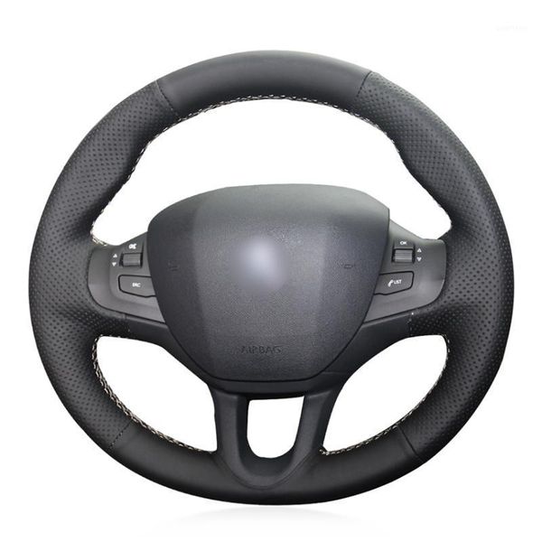 

hand sew black genuine leather car steering wheel cover for 208 2011-2019 2008 2013-2018 20191