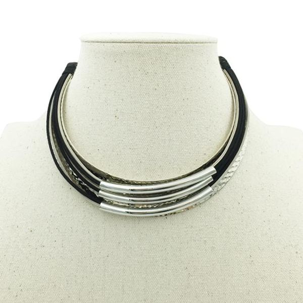 

женщины металл choker ожерелье многослойные медные трубы цепи ожерелье заявление этнический bohemian панк оптовой продажи ювелирных изделий, Silver