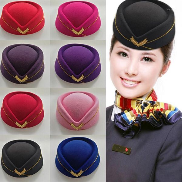 

stingy brim hats 1pc cosplay airline stewardess cap hat wool uniform plane fans women stage perform1, Blue;gray