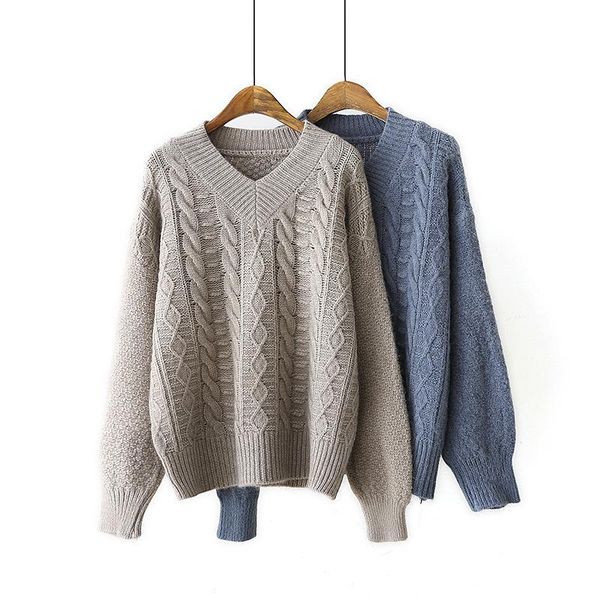 

women's sweaters autumn sweater knitted pullover 2021 winter lazy casual v-neck diamond twist long sleeve women pullovers jumper, White;black