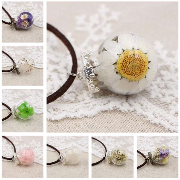 

handmade dried flower necklace glass cover bottle preserved flower pendant jewelry dmfn322 (with chain) mix order pendant necklaces, Silver