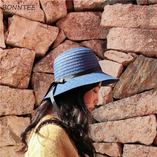 

sun hats women fashion pure color big brim bow sunshade womens casual chic all match korean style kawaii simple1, Blue;gray