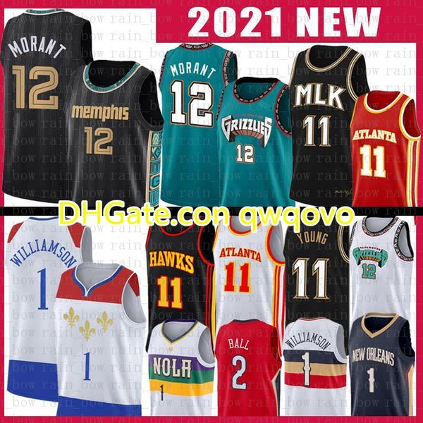 

ja 12 morant lonzo 2 ball trae 11 young basketball jersey zion 1 williamson 2021 new jerseys size s-xxl red black white, Black;red