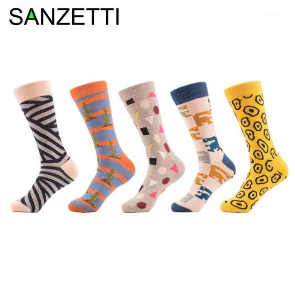 

sanzetti 5 pairs/lot funny pattern geometry combed cotton mens socks novelty casual socks wedding h1, Black