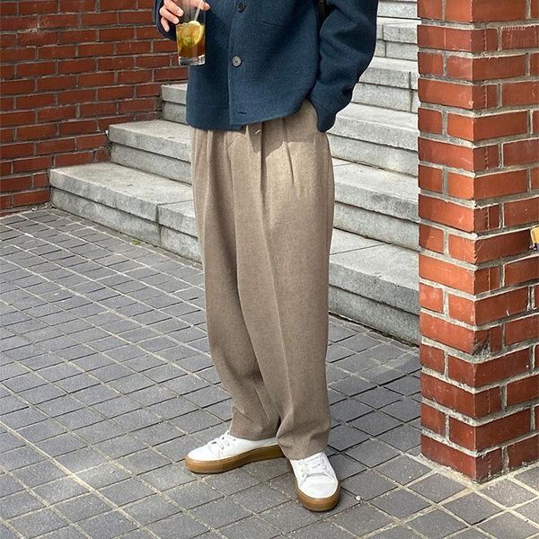 

autumn winter woolen pants men's fashion solid color straight casual pants men wild loose korean suit mens dress1, Black