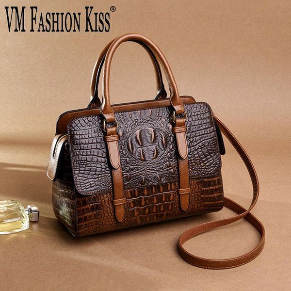 

vm fashion kiss split leather alligator pattern women boston big totes ladies shoulder bag luxury crossbody bags