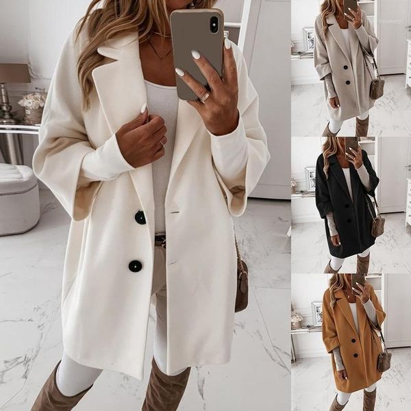 

2020 autumn winter women long style coats fashion woolen thin outwear casual female girls ladies coats1, Black