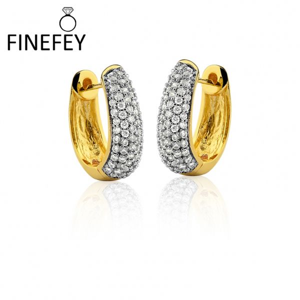 

finefey s925 sterling silver cubic huggie hoop earrings,classic, Golden;silver