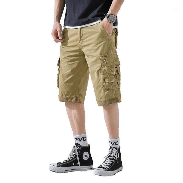 

men's %100 cotton five-point shorts casual multi-bag shorts tooling1, White;black