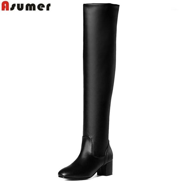 

boots asumer 2021 arrive women fashion black knee high square heels solid color autumn winter1