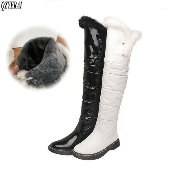 

qzyerai new winter style warm over knee boots snow boots feather women waterproof true fur non-slip snow warm women1, Black