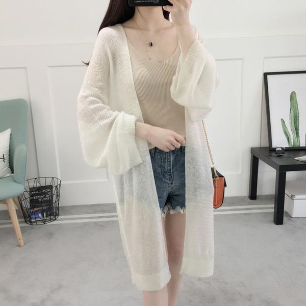 

knitted cardigan solid summer long cardigan women kimono white sweater pull femme oversized sweaters 2021 christmas korean vintage new, White;black