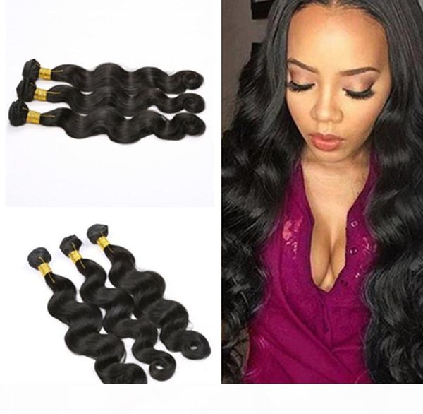 

8a brazilian virgin human hair 12-30 inches 3 bundles body wave hair extensions unprocessed remy hair weave natural black color, Black;brown