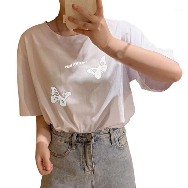 

x women reflective butterfly t-shirt short-sleeve couple dress 2020 summer new class suit wild print tee1, White