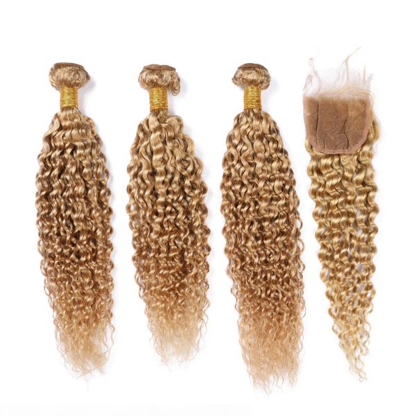 

indian blond virgin hair bundles with closure 4, Black;brown
