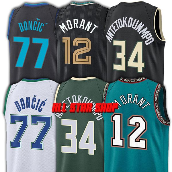 

2022 new arrival mens jersey morant basketball jerseys 12 ja 34 giannis 77 luka antetokounmpo morant men's jersey, Black;red
