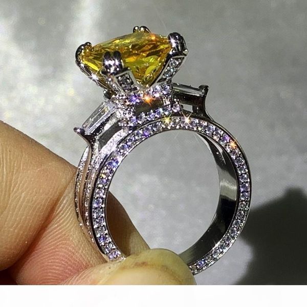

k victoria classical jewelry 925 sterling silver princess cut yellow z cz diamond eiffel tower promise women wedding engagement ban, Slivery;golden