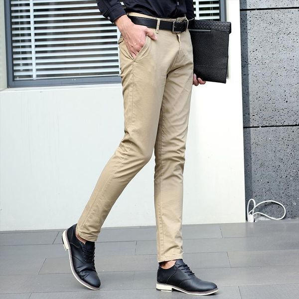 

2018 spring new mens 4 color slim chino soft denim stretch jeans pants dress trouser khaki black size 28-381