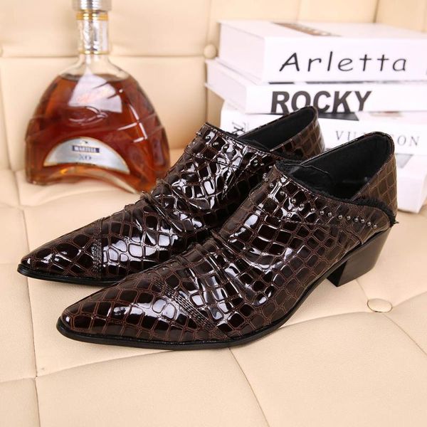 

6.5cm high heel shoes man italian style leather shoes man dress leather wedding and party men, size us12, Black