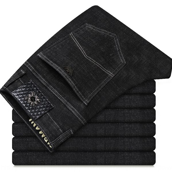 

осень зимних джинсов брюки брюки 2019 толстых бизнес прямых джинсов мужского большого размера рыхлого среднего возраста эластичных мужские б, Blue