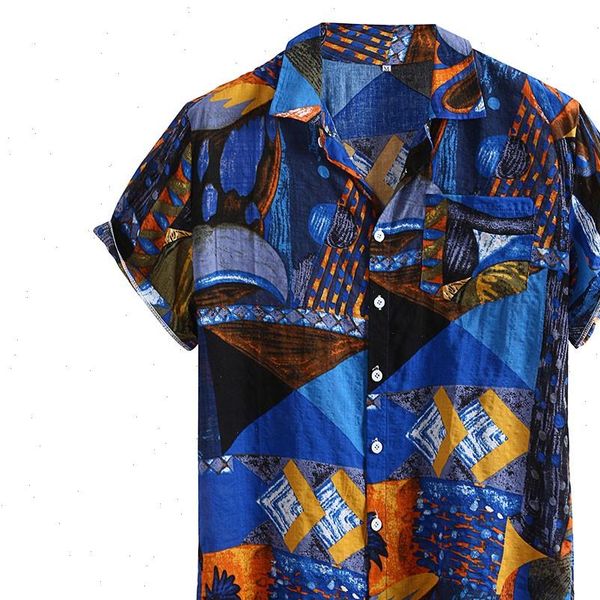 

camisa masculina fashion mens printed vintage ethnic loose cotton short sleeve casual buttons 19july15 p30 drop shipping, White;black