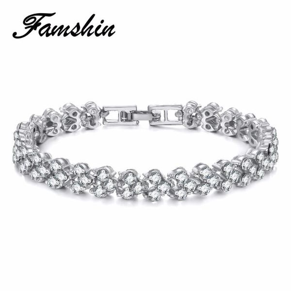 

link, chain famshin luxury crystal bracelet fashion sparkling zircon rhinestone bangle & bracelets for women femme charm jewelry gift, Black