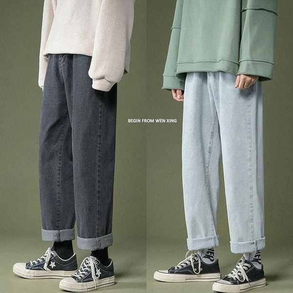 

korean wide-leg jeans men's fashion casual retro jeans men streetwear wild loose hip-hop straight denim trousers mens s-3xl, Blue