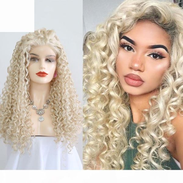 

quinlux wigs synthetic lace front wig platinum blonde curly wigs heat fiber cosplay costume half hand tied hair for women, Black
