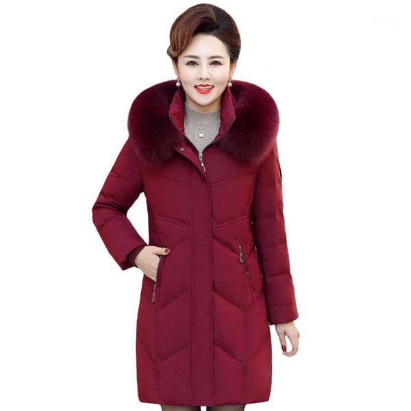 

real fur collar winter down jacket women long down coat woman parka plus size white duck jacket women outwear1, Black