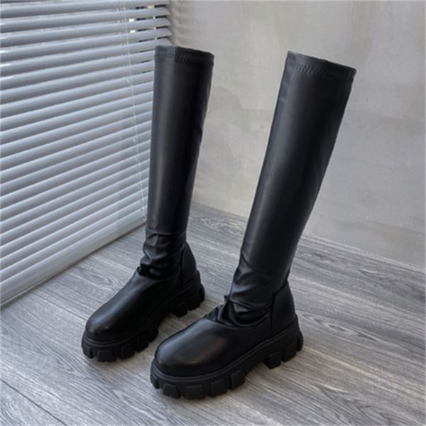 

thumb-shaped 2021 new round black punk chunky heel high female boots slither in women's shoes 35-40 b8vo