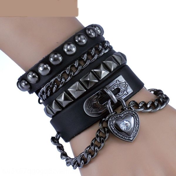 

многослойная заклепку любовь панк костюм любителей ювелирных изделий кожаный мужской браслет кожаный браслет 9thyz, Golden;silver