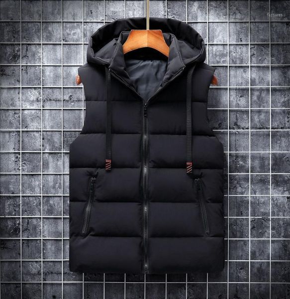 

autumn winter 2020 vest men casual waistcoat sleeveless jackets woih hooded warm mens vests bodywarmer down vest for men 6xl1, Black;white